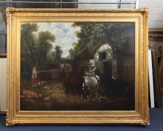 Circle of John Frederick Herring Jnr (1815-1907) Horses, pigs and poultry in a farmyard 27.5 x 35.5in.